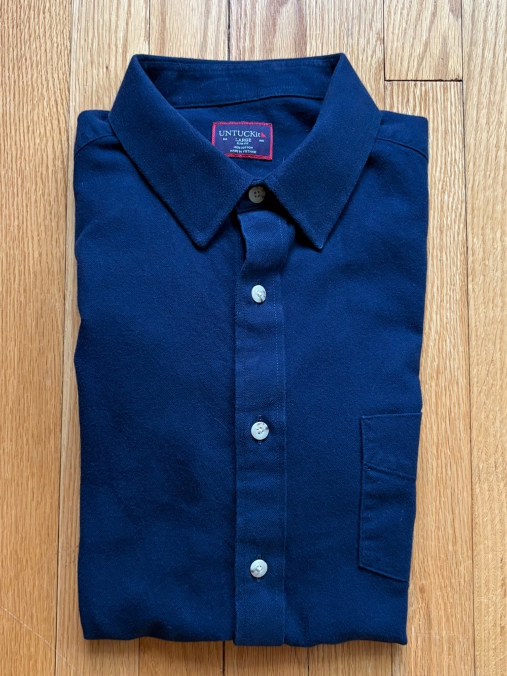 UNTUCKit Men’s Long Sleeve Flannel Shirt Slim Fit Large Navy Blue Solid